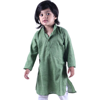 Kid Kupboard Cotton Boy's Kurta and Pyjama Set, Green/White, Full-Sleeves, 5-6 Years KIDS6941
