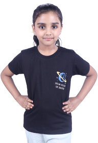 Kid Kupboard Cotton Girls T-Shirt, Dark Black, Half-Sleeves, 7-8 Years KIDS6964
