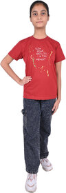 Kid Kupboard Cotton Girls T-Shirt, Red, Half-Sleeves, 10-11 Years KIDS6967