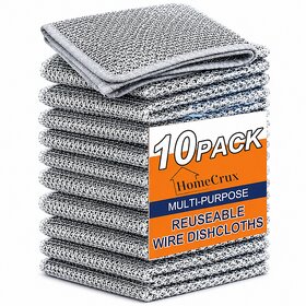 (Pack of 10) Non-Scratch Dish Wash Cloths | Metal Wire Scrubber & Multipurpose Kitchen Scouring Pads