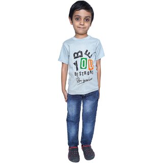 Kid Kupboard Cotton Boys T-Shirt, Light Blue, Half-Sleeves, 6-7 Years KIDS6956