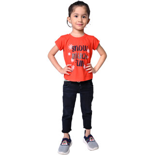 Kid Kupboard Cotton Girls T-Shirt, Light Red, Half-Sleeves, 6-7 Years KIDS6962