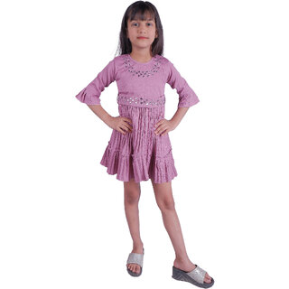 Kid Kupboard Cotton Girls A-Line Frock, Dark Purple, Full-Sleeveless, 7-8 Years KIDS6987