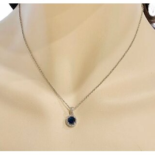 Radiant Blue Stone With American Diamond Halo Pendant For Women Classic and Sparkling