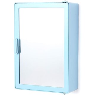 Zoom Happy Bathroom Plastic Mirror Cabinet Storage Chest/Shelves (Blue), Mirrored Finish