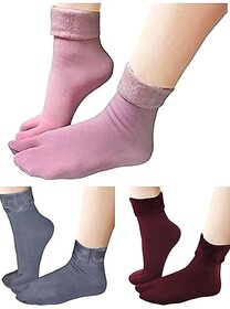 MINHA Woolen Socks for Women With Velvet Fur Inside   With Thumb Toe Design (Pack of 2)Assorted colour