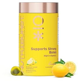 Nutriburst Supports Strong Bones Gummies with Calcium and Vitamin D to Boosts Immunity  No-AddedSugar  Lemon Flavor  100 Vegetarian  60 Gummy