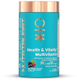 Nutriburst Health and Vitality Gummies with Multi Vitamins A B C D E and Biotin  No-Added Sugar Mixed Berry Flavor 100 Vegetarian 60 Gummy