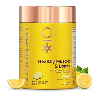 Nutriburst Supports Strong Bones Gummies with Calcium and Vitamin D to Boosts Energy and Immunity  Strong Teeth and Joint Support  Lemon Flavor and 100 Vegetarian  30 Gummy