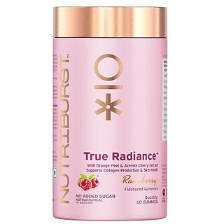 Nutriburst True Radiance Gummies for Collagen Improvement  Raspberry Collagen Gummies with Orange Peel  Acerola Cherry and Sea Buckthorn No Added Sugar  Enhance Elasticity and Health skin (60 Gummy)