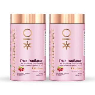 Nutriburst True Radiance Gummies for Collagen Improvement  Raspberry Collagen Gummies with Orange Peel  Acerola Cherry and Sea Buckthor  Enhance Elasticity and Health skin(Pack of 2 X 60 Gummy)