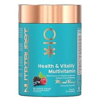 Nutriburst Health and Vitality Gummies with Multi Vitamins A B C D E and Biotin  No Added Sugar Mixed Berry Flavor  No Added Sugar  30 Gummy