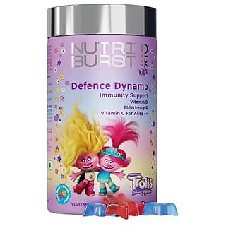 Nutriburst Defence Dynamo Trolls Gummies - Immune Boost with Vit D C and Black Elderberry Extract - Chewable Vegan Supplement - Mixed Fruit Flavor - For Kids Aged 4+ 60 Gummy