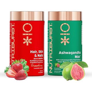 Nutriburst Super Calm Combo Biotin for Healthy Hair Skin and Nails and Ashwagandha Max 500 mg for Stress and Anxiety Relief  Beauty Stamina Power and Energy  (Pack of 2 X 60)