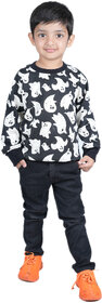 Kid Kupboard Cotton Boys Sweatshirt, Black/White, Full-Sleeves, 6-7 Years KIDS7001