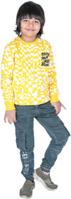 Kid Kupboard Cotton Girls Sweatshirt, Yellow/White, Full-Sleeves, 8-9 Years KIDS7030