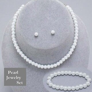 Classic Pearl Necklace Set with Bracelet and Earrings for Every Occasion Pearl Stone Necklace Set