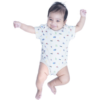 Kid Kupboard Cotton Baby Girls Jumpsuit, White, Half-Sleeves, 3-6 Months KIDS6991