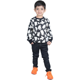 Kid Kupboard Cotton Boys Sweatshirt, Black/White, Full-Sleeves, 6-7 Years KIDS7001