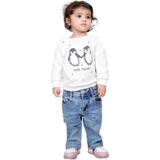 Kid Kupboard Cotton Baby Girls Sweatshirt, Light White, Full-Sleeves, 3-4 Years KIDS7013