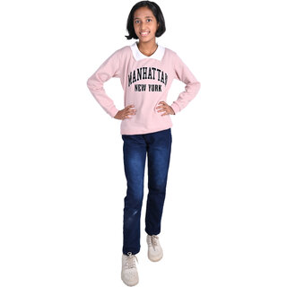 Kid Kupboard Cotton Girls Sweatshirt, Light Pink, Full-Sleeves, 11-12 Years KIDS7019