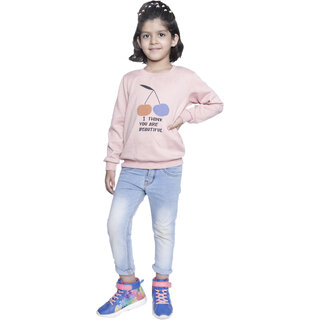 Kid Kupboard Cotton Girls Sweatshirt, Light Pink, Full-Sleeves, 7-8 Years KIDS7020