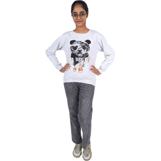 Kid Kupboard Cotton Girls Sweatshirt, Light White, Full-Sleeves, 11-12 Years KIDS7023