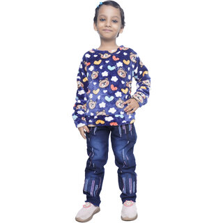 Kid Kupboard Cotton Girls Sweatshirt, Dark Blue, Full-Sleeves, 6-7 Years KIDS7024