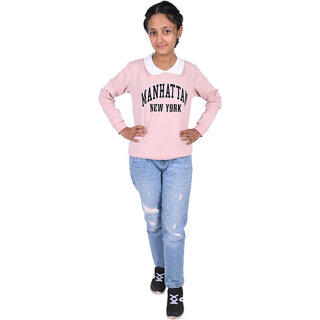 Kid Kupboard Cotton Girls Sweatshirt, Light Pink, Full-Sleeves, 11-12 Years KIDS7025