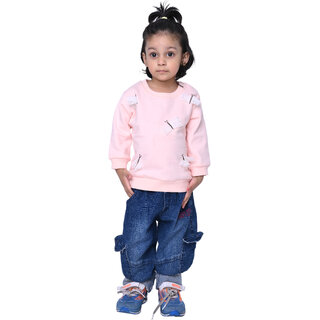 Kid Kupboard Cotton Baby Girls Sweatshirt, Light Pink, Full-Sleeves, 4-5 Years KIDS7033