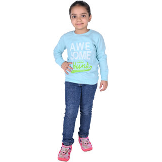 Kid Kupboard Cotton Girls Sweatshirt, Light Blue, Full-Sleeves, 7-8 Years KIDS7036