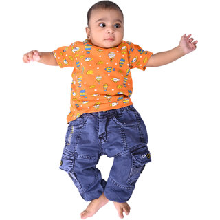 Kid Kupboard Cotton Baby Boys T-Shirt, Light Orange, Half-Sleeves, 3-6 Months KIDS7038