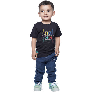 Kid Kupboard Cotton Baby Boys T-Shirt, Dark Black, Half-Sleeves, 3-4 Years KIDS7041