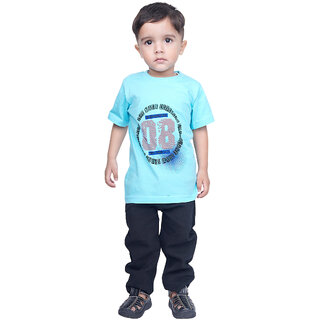 Kid Kupboard Cotton Baby Boys T-Shirt, Light Blue, Half-Sleeves, 3-4 Years KIDS7042