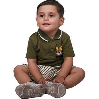 Kid Kupboard Cotton Baby Boys T-Shirt, Olive Green, Half-Sleeves, 1-2 Years KIDS7043