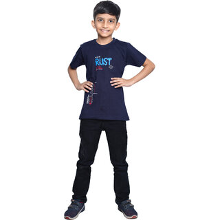 Kid Kupboard Cotton Boys T-Shirt, Dark Blue, Half-Sleeves, 8-9 Years KIDS7046