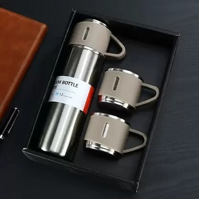 Buy Double wall stainless steel thermos bottle vacuum flask set STEEL ...