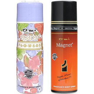 Ossa Vision Flower Body Spray 200ml And Magnet Body Spray 200ml Premium Deodorant Combo For Men And Women (Pack of 2)