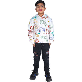 Kid Kupboard Cotton Boys Sweatshirt, White, Full-Sleeves, 8-9 Years KIDS7110