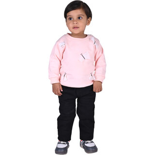 Kid Kupboard Cotton Baby Girls Sweatshirt, Light Pink, Full-Sleeves, 3-4 Years KIDS7128
