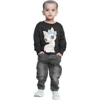 Kid Kupboard Cotton Baby Girls Sweatshirt, Black, Full-Sleeves, 3-4 Years KIDS7134