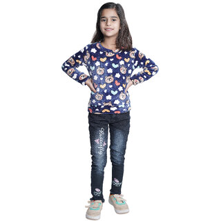 Kid Kupboard Cotton Girls Sweatshirt, Dark Blue, Full-Sleeves, 7-8 Years KIDS7138