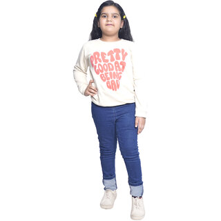 Kid Kupboard Cotton Girls Sweatshirt, White, Full-Sleeves, 7-8 Years KIDS7139