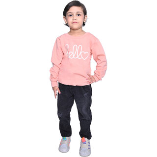 Kid Kupboard Cotton Girls Sweatshirt, Light Pink, Full-Sleeves, 6-7 Years KIDS7144