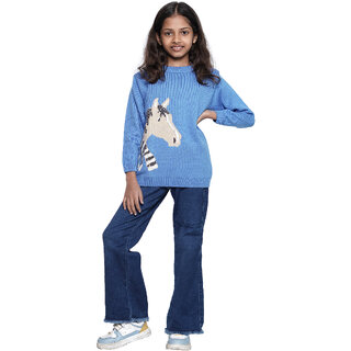 Kid Kupboard Cotton Girls Sweatshirt, Blue, Full-Sleeves, 8-9 Years KIDS7145