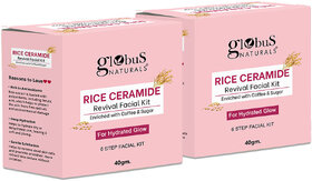 Globus Naturals Rice Ceramide 6 Step Facial Kit For Korean Glass Skin 40gm Set of 2