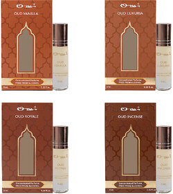 Ossa Oud Luxuria, Vanilla, Royale,Incense 6ml Each Unisex Concentrated Perfume Alcohol Free RollOn Attar Combo Pack of 4