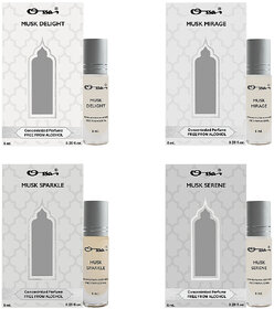 Musk Delight, Mirage, Serene,Sparkle 6ml Each Unisex Concentrated Perfume AlcoholFree Roll On Attar Combo Pack of 4
