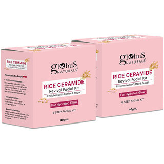 Globus Naturals Rice Ceramide 6 Step Facial Kit For Korean Glass Skin 40gm Set of 2