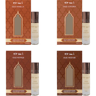 Ossa Oud Luxuria, Vanilla, Royale,Incense 6ml Each Unisex Concentrated Perfume Alcohol Free RollOn Attar Combo Pack of 4